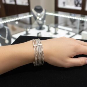 Sterling Silver Bangle Set, Berber Tribal Cuff Bracelet