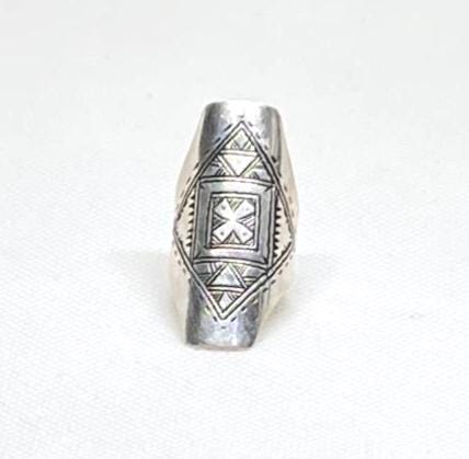 Vintage Engraved Sterling Silver Berber Ring: Tribal Jewelry, Size 8 US