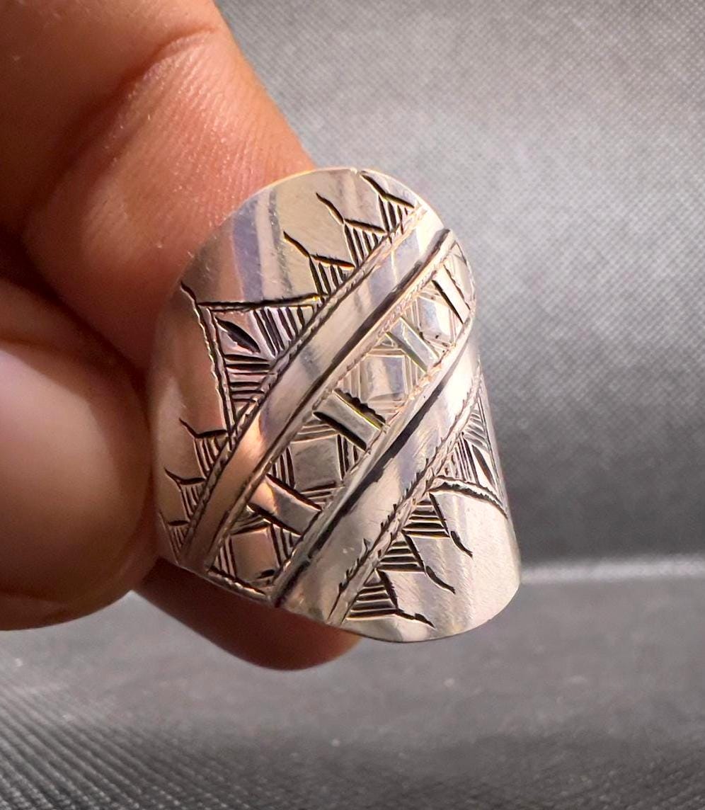 Handmade Sterling Silver Berber Ring: Ethnic Tribal Jewelry, Size 8.5