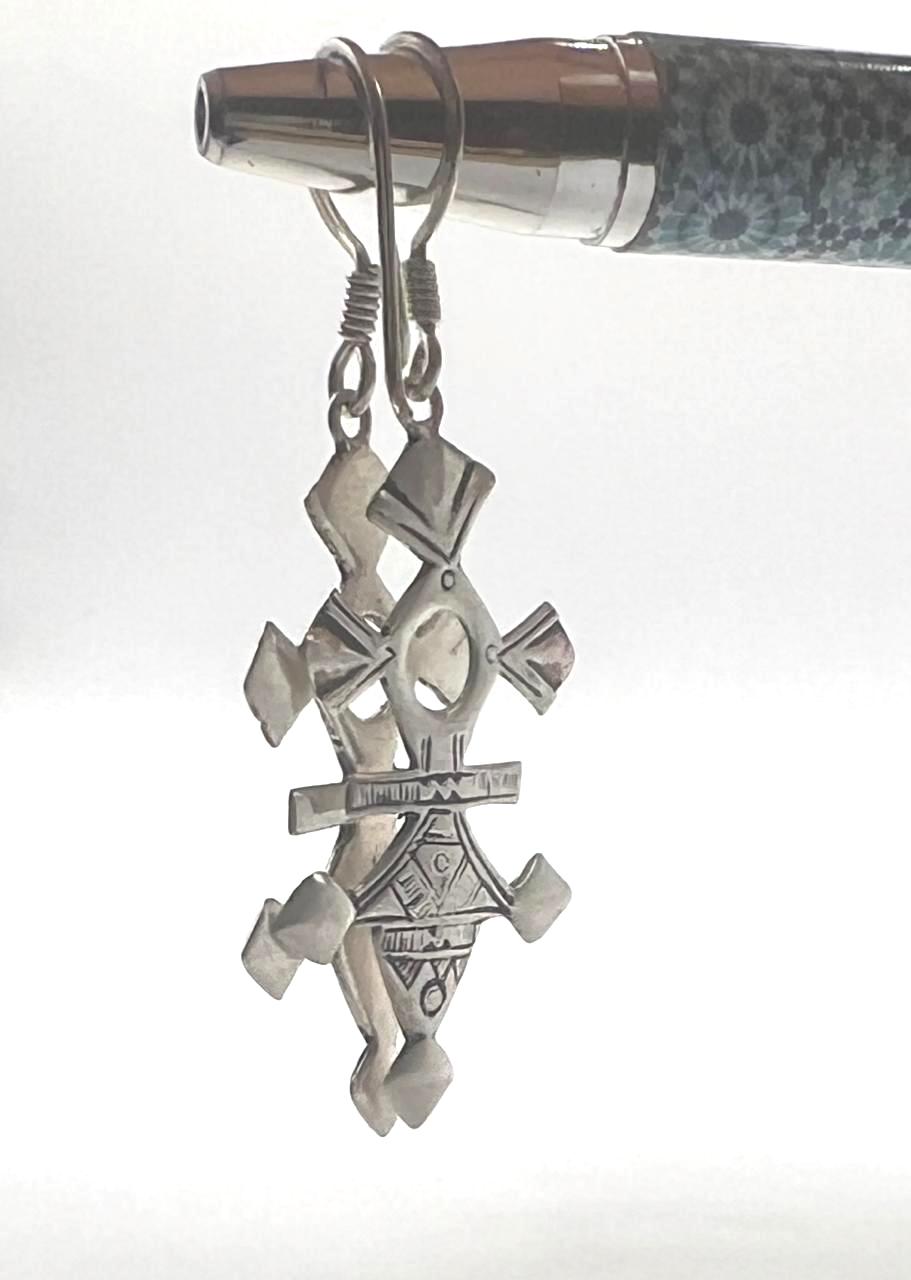 Tuareg Croix du Sud Sterling Silver Spiral Bohemian Cross Earrings: Berber Tribal Ethnic Jewelry