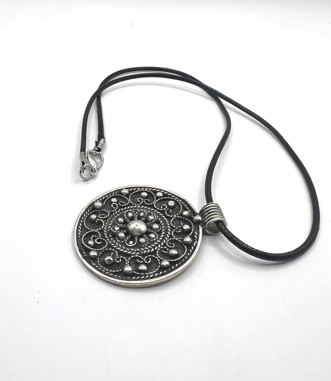Berber Amulet Sterling Silver Pendant Necklace: Tuareg Cross Spiral Balls