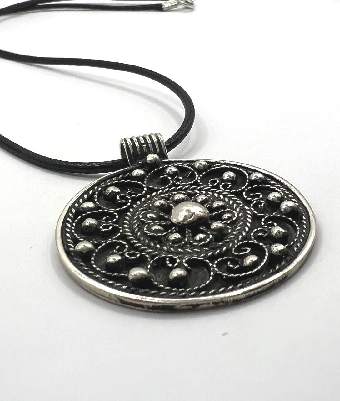Berber Amulet Sterling Silver Pendant Necklace: Tuareg Cross Spiral Balls