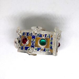 Handcrafted Berber Cuff Bracelet: Kabyle Enamel Plated Silver Jewelry