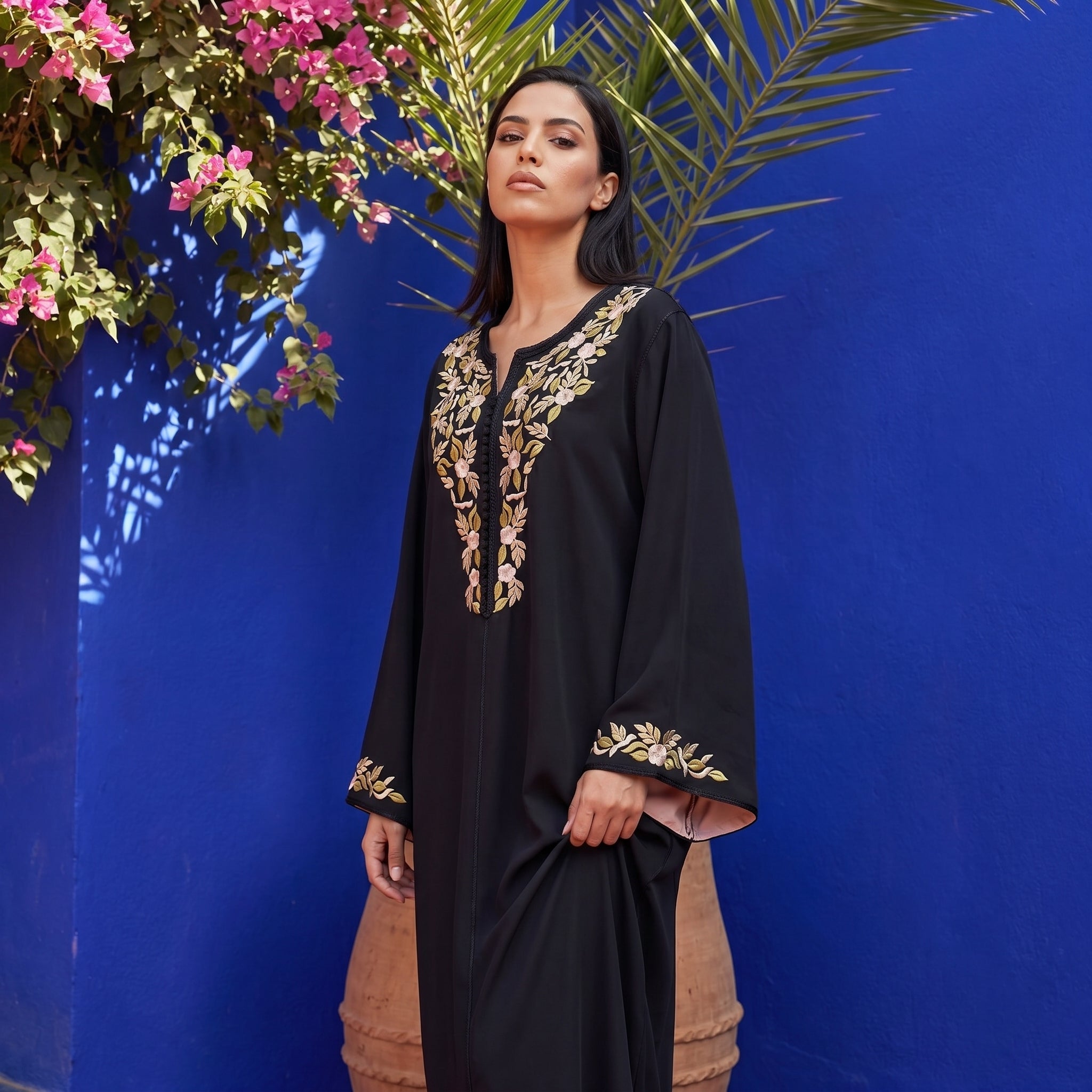 noir Kaftan - Beige Motif Occasion Wear