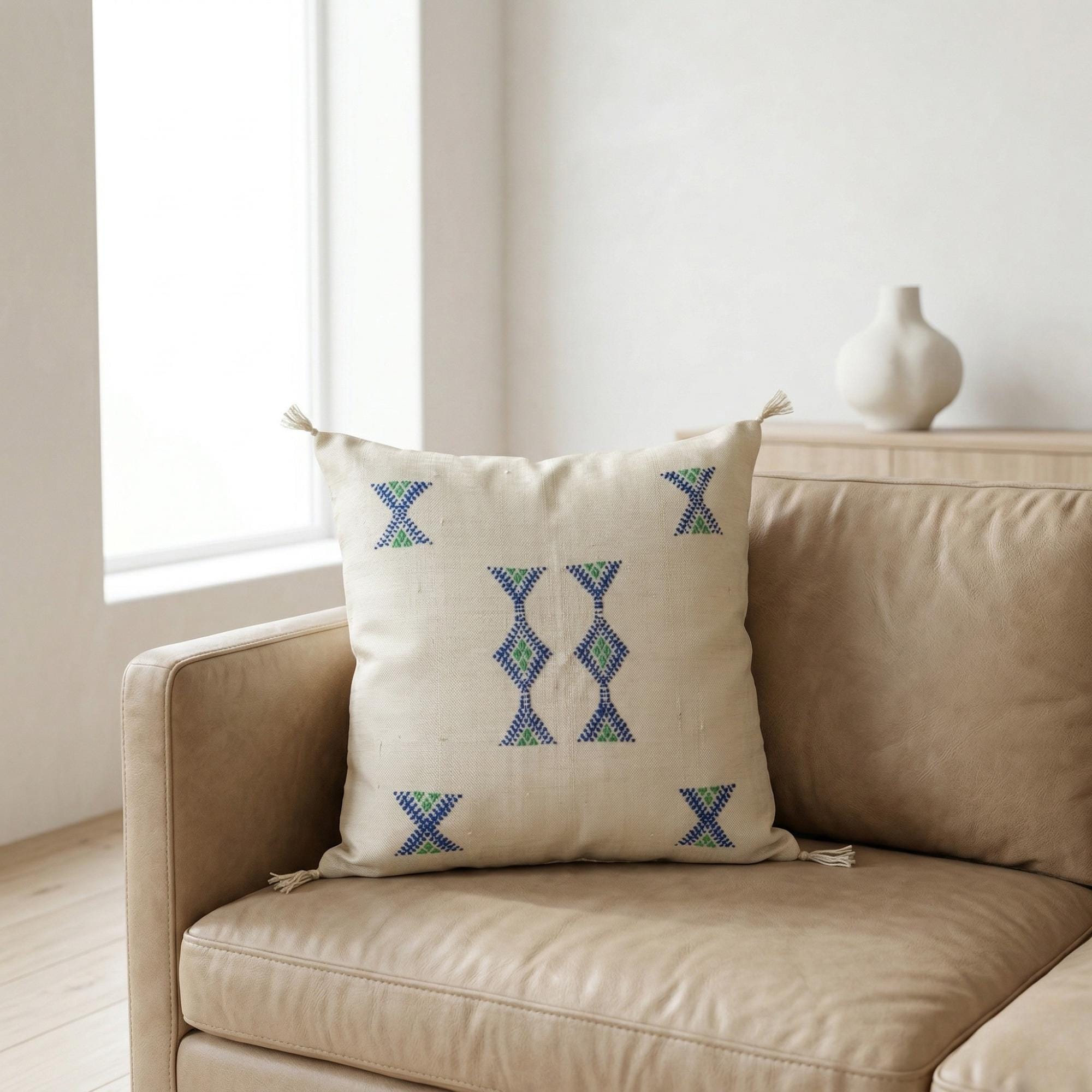Berber White Cactus Silk Handmade Sabra Cushion Pillow