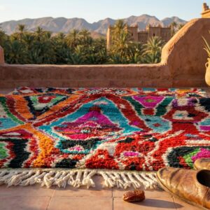 Hand-knotted Beni Ourain Wool Rug, Vibrant Berber Carpet, Maximalist Boho Decor