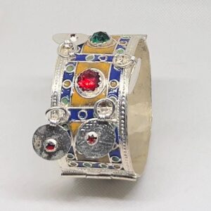 Handcrafted Berber Cuff Bracelet: Kabyle Enamel Plated Silver Jewelry