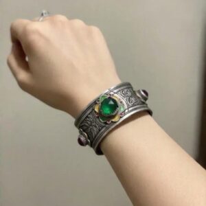 Antique Silver Enamel Berber Bracelet: Boho Cuff