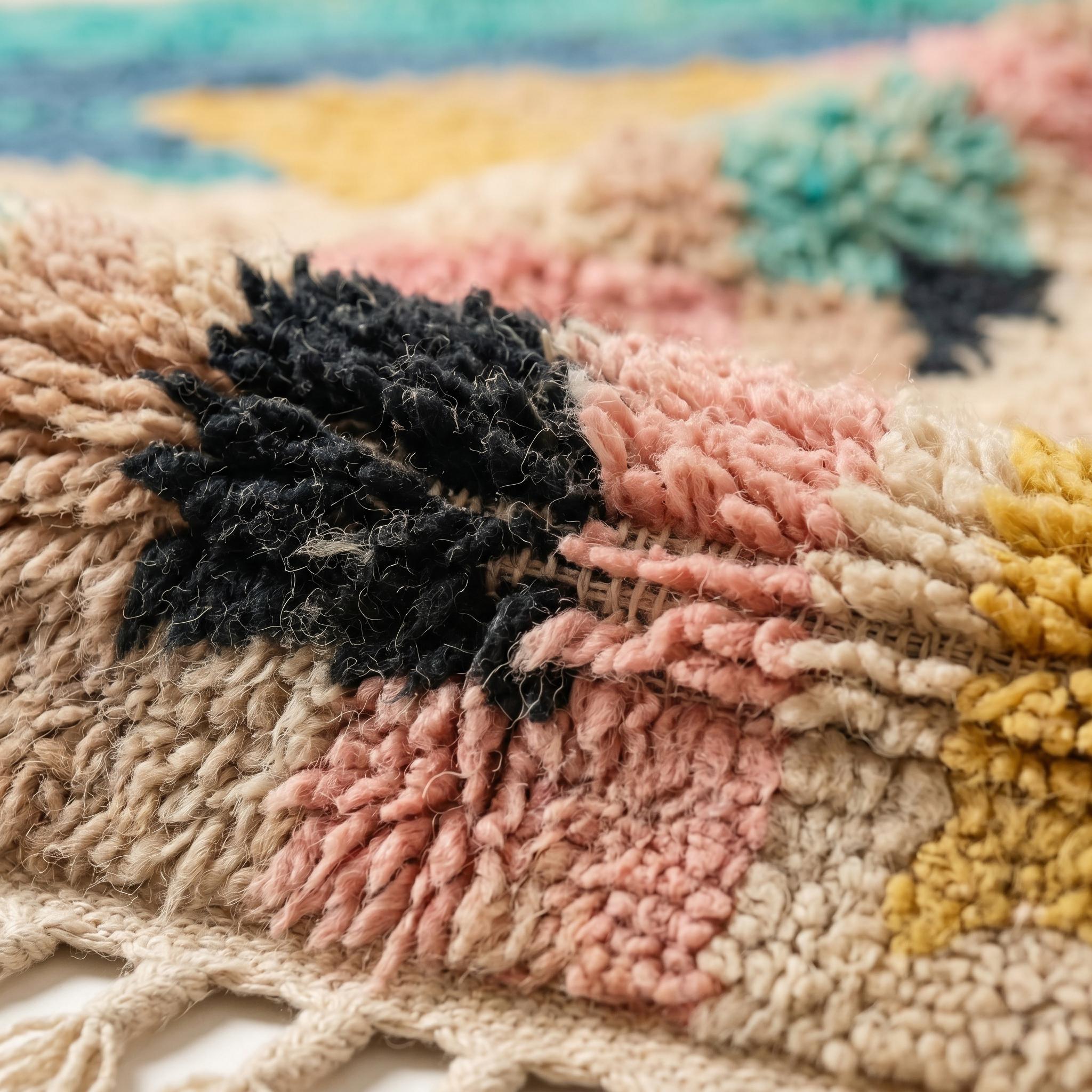 Boujaad Rug - Ivory Teal Multicolor Wool Rug - Handmade Abstract Vertical Rug - One of a Kind Boho Berber Carpet