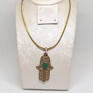 Brass Gold Hamsa Hand Necklace: Evil Eye Protection, Amazigh Jewelry