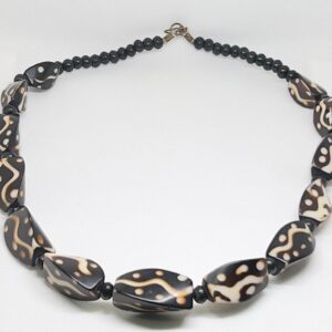 Vintage african tribal necklace, black white beads tribal boho choker jewelry
