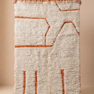 Beni Ourain Rug - Ivory Orange Wool Rug - Handmade Abstract Rug - Fluffy Boho Area Rug - Terracotta Berber Carpet - Multiple Sizes