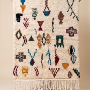 Azilal Rug - Ivory Multicolor Wool Rug - Handmade Symbol Rug - Colorful Berber Carpet - Boho Area Rug - Multiple Sizes