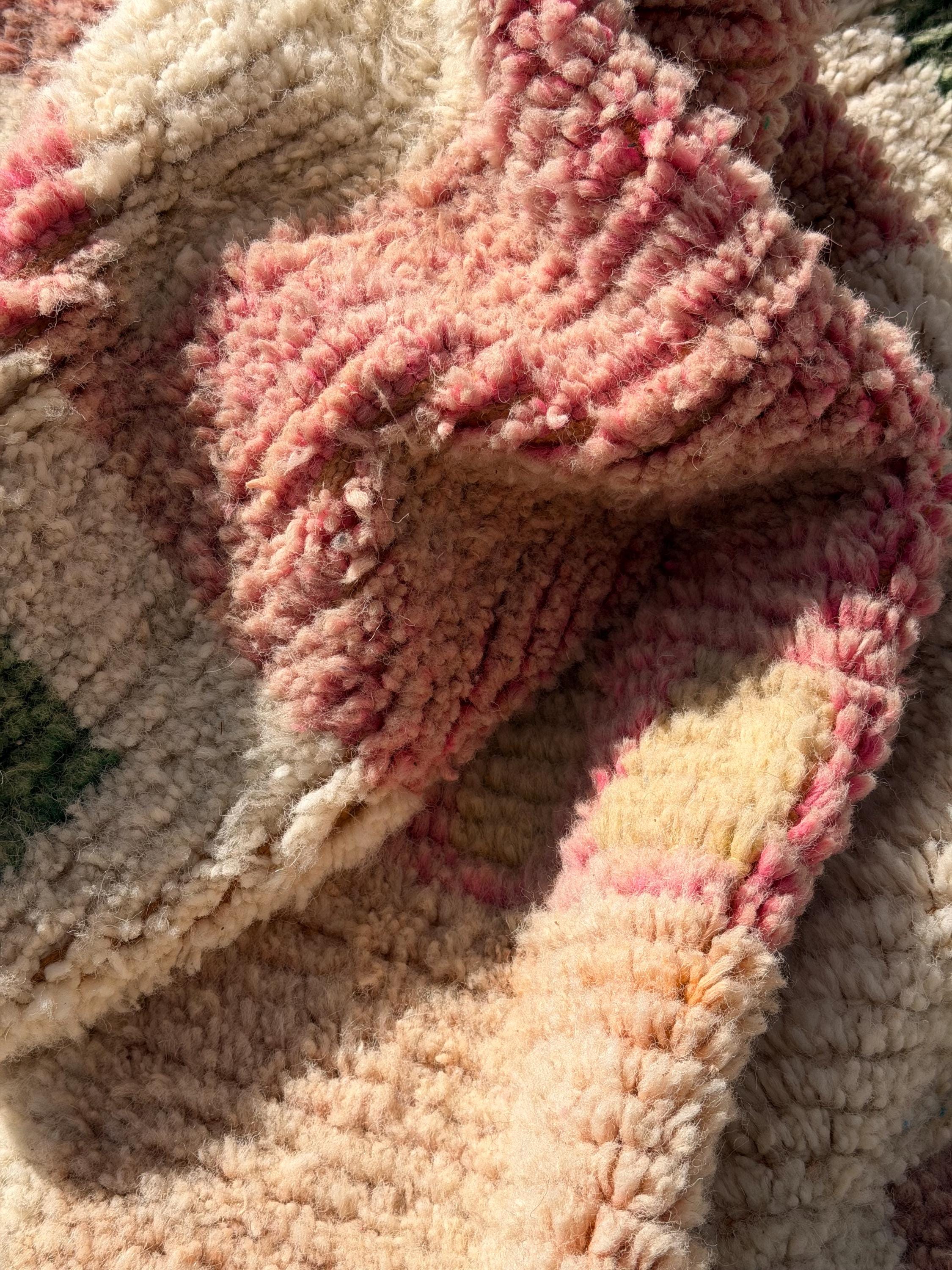 Boujaad Rug - Ivory Pink Abstract Wool Rug - Handmade Art Rug - Pastel Boho Area Rug - Colorful Berber Carpet - Multiple Sizes