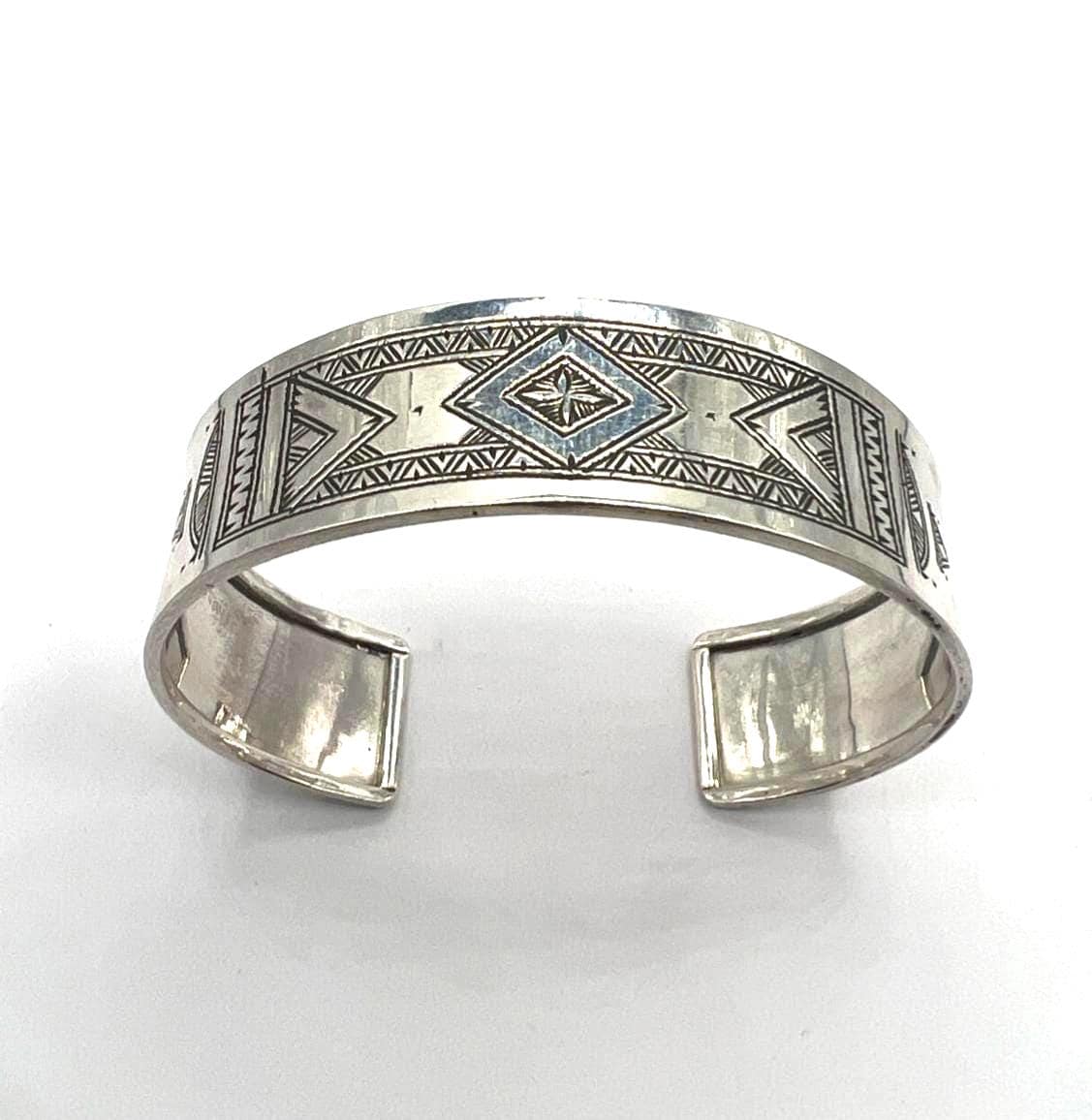 Berber Sterling Silver Tuareg Cuff Bracelet: Hand-Engraved African Tribal Bangle, Boho Ethnic African Hammered Jewelry