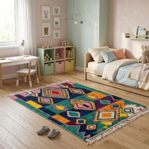 Hand-Knotted Wool Shag Rug, Jewel Tone Amazigh Beni Ourain Carpet