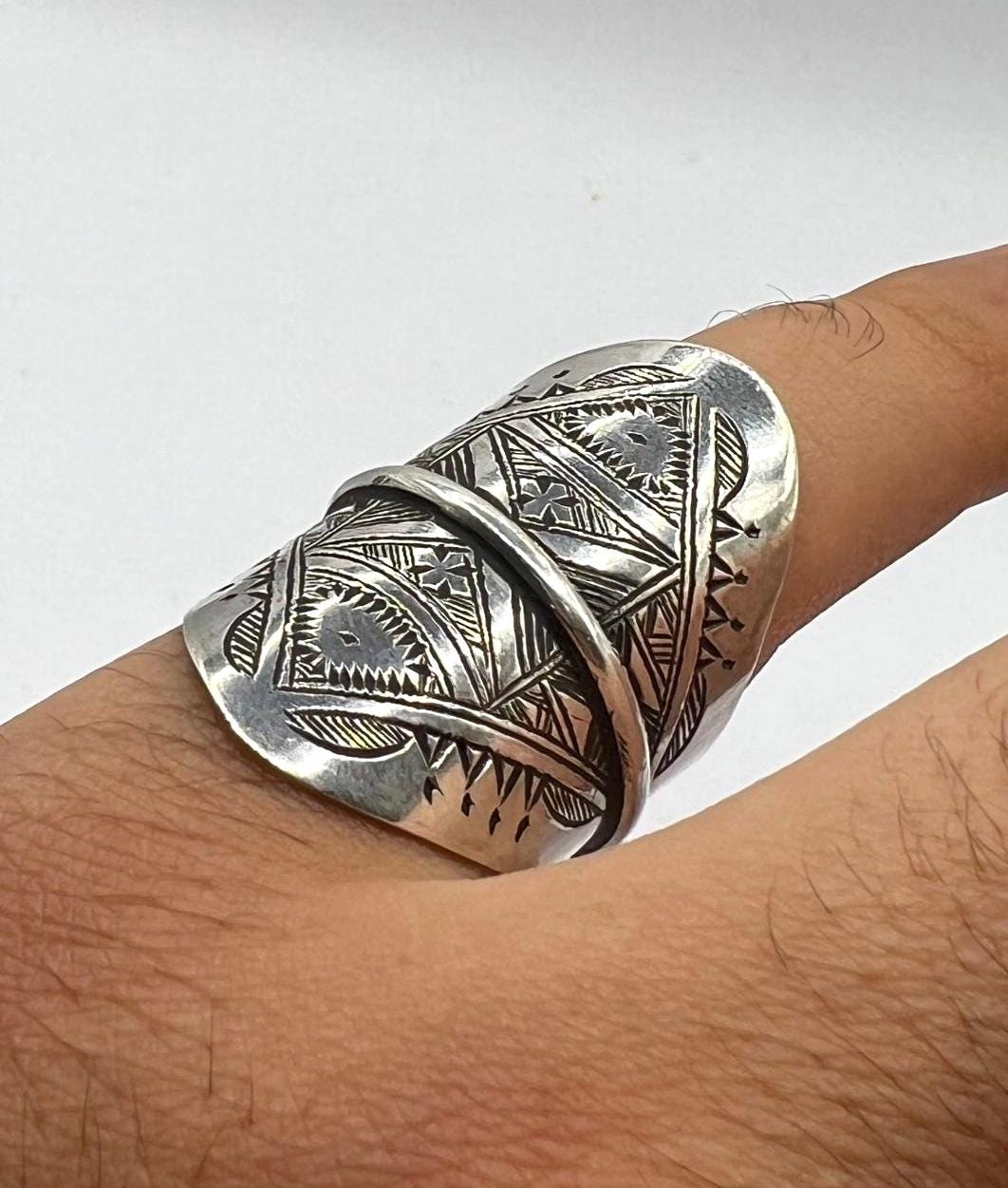 Tuareg Sterling Silver Ring: Berber Tribal Boho Ethnic Jewelry (Size 11)
