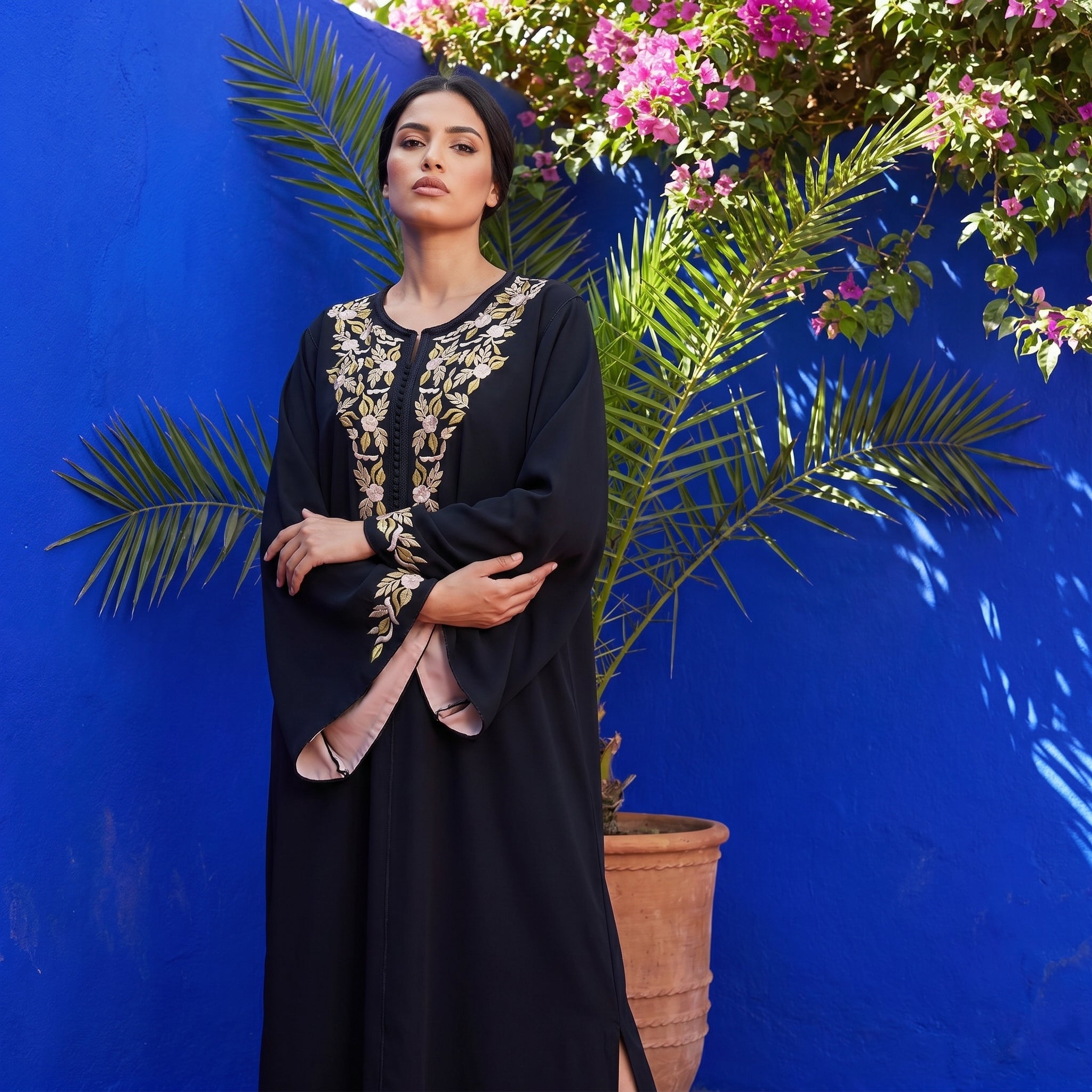 noir Kaftan - Beige Motif Occasion Wear