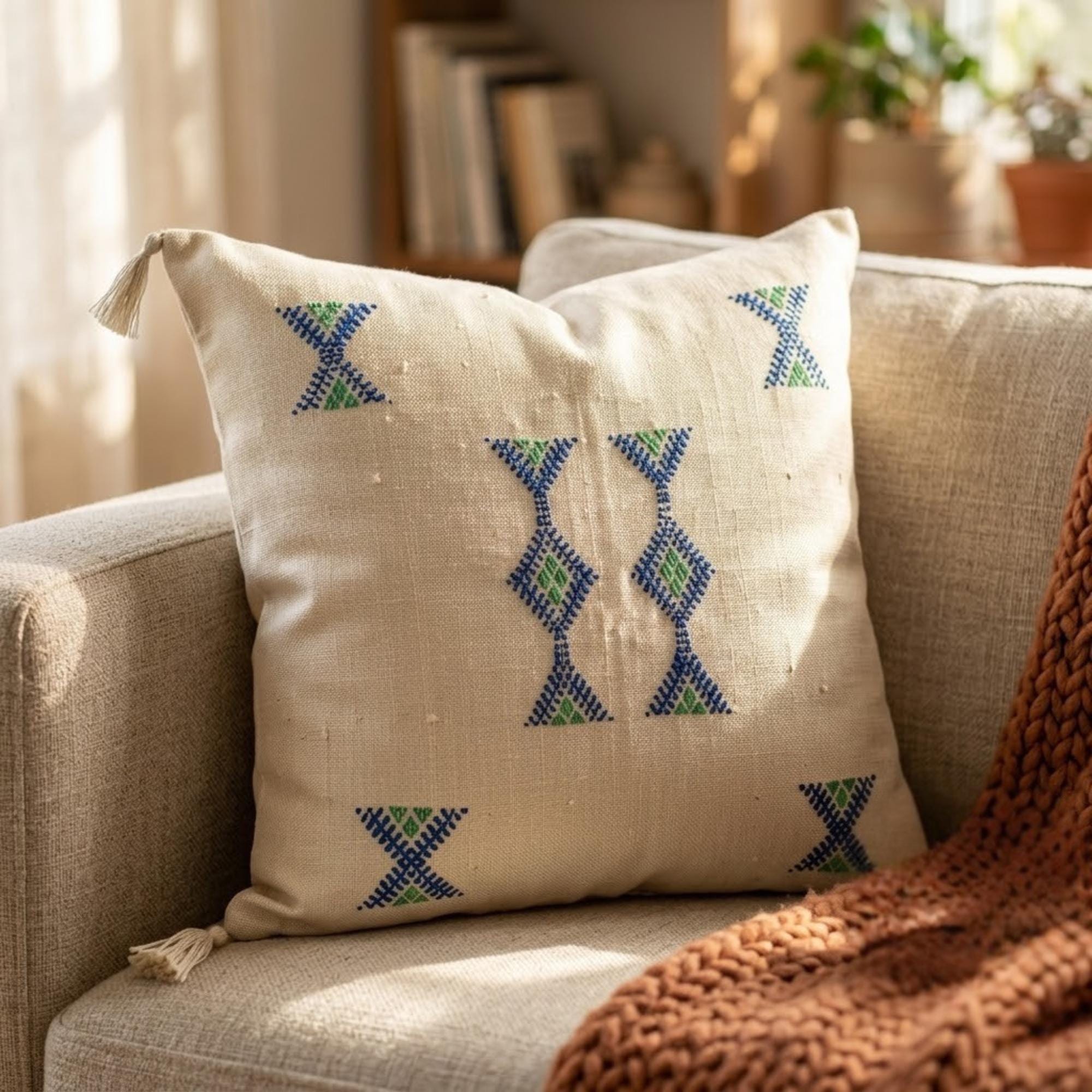 Berber White Cactus Silk Handmade Sabra Cushion Pillow