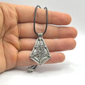 Berber Amulet Sterling Silver Pendant Necklace: Tuareg Cross African Spiral Boho Gypsy Boho