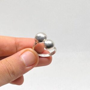 Handmade Sterling Silver Double Ball Ring: Adjustable Boho Style