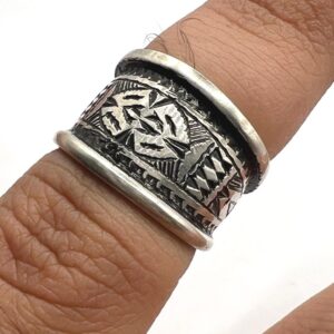 Sterling Silver Amazigh Ring - Hand-Engraved Berber Tribal Band (Size 57 FR / 8 US)