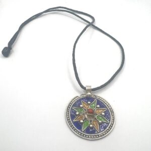 Kabyle Enamel Sterling Silver Pendant: Amazigh Berber Coral Pendant Necklace