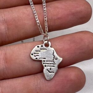 Africa Map Pendant Necklace in Sterling Silver 925 : African Pride, Handmade Kabyle Berber Jewelry