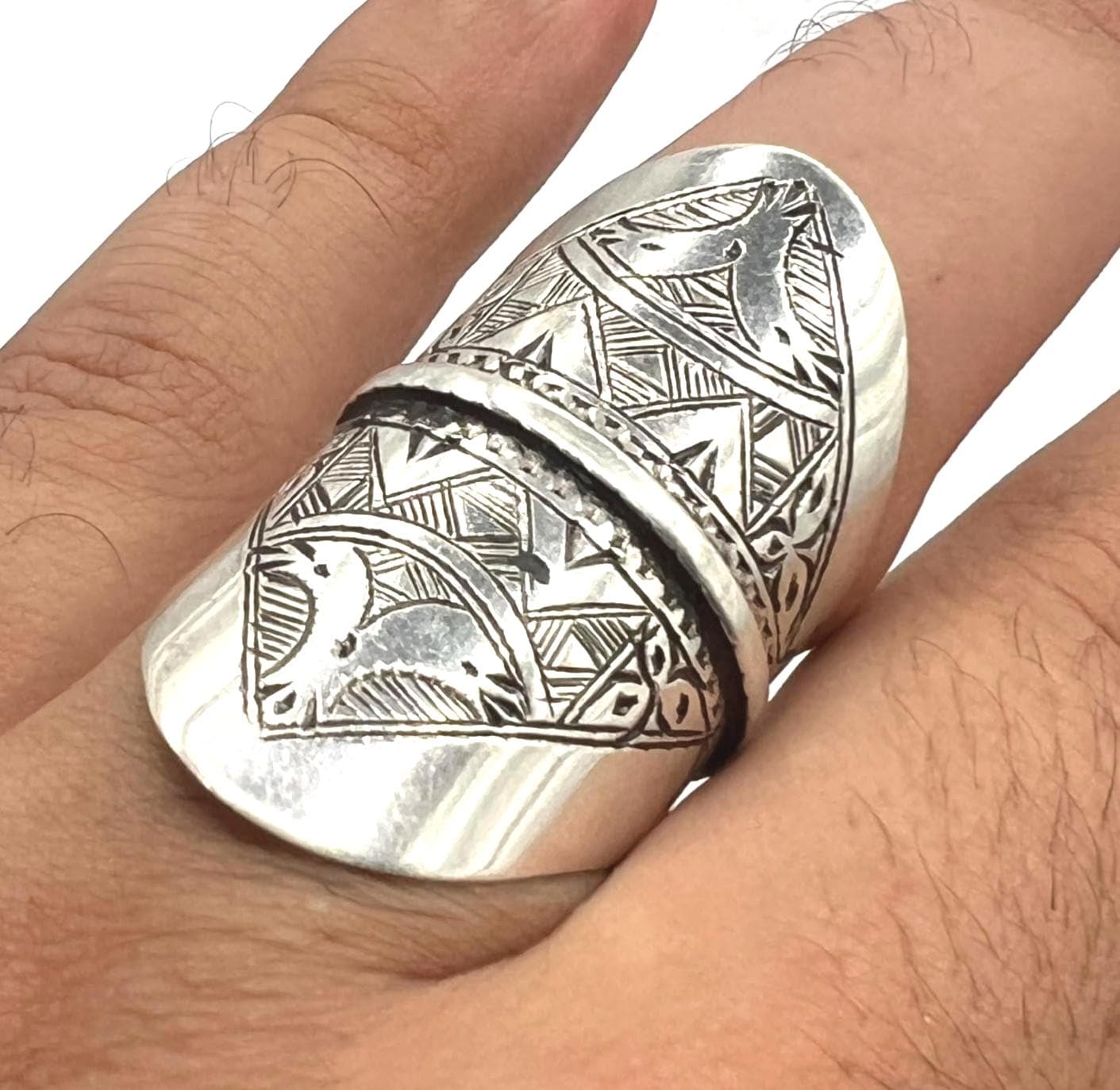 Vintage Handmade Tuareg Sterling Silver Ring: Berber Tribal Gypsy Ethnic African Jewelry, US Size 11 / FR Size 64