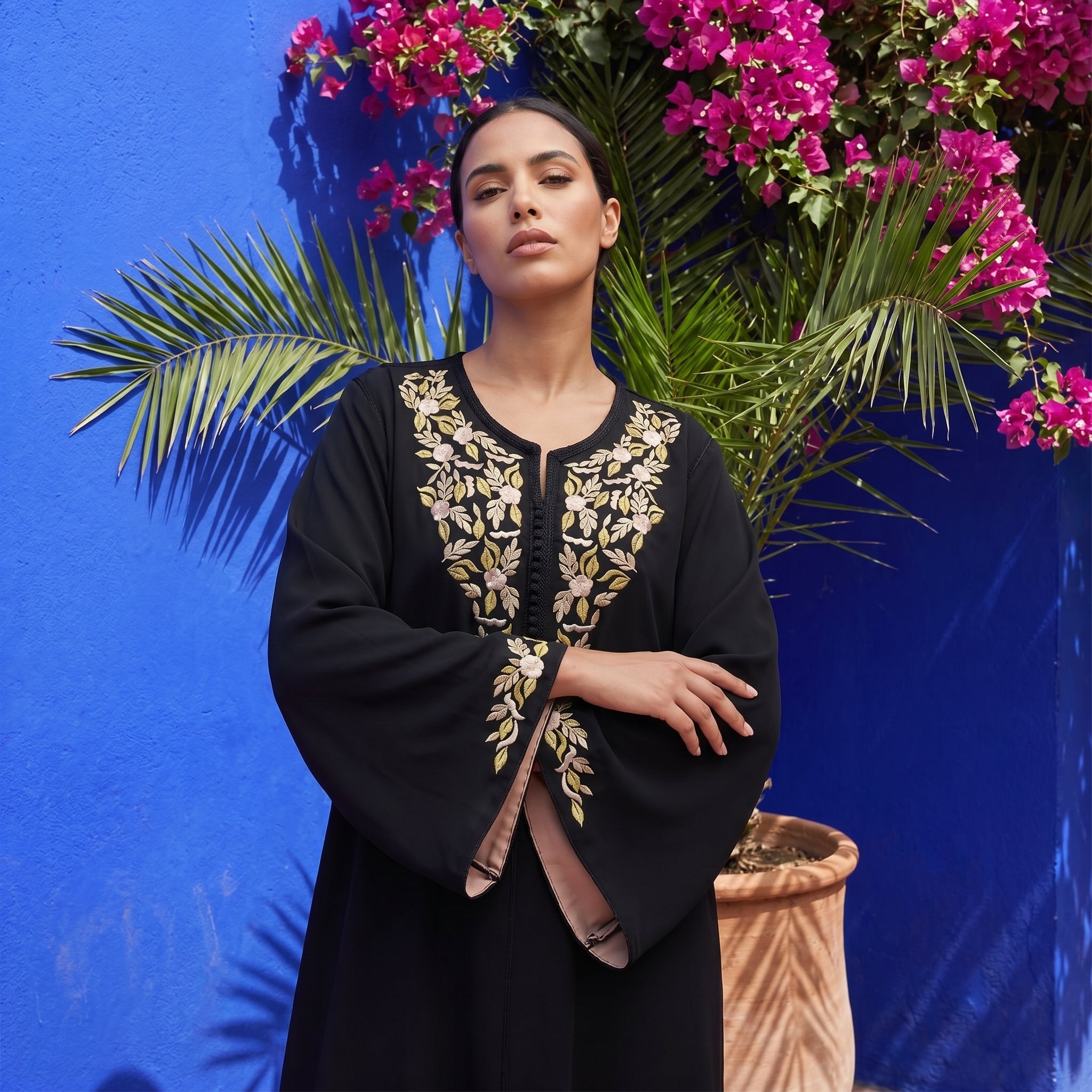 noir Kaftan - Beige Motif Occasion Wear