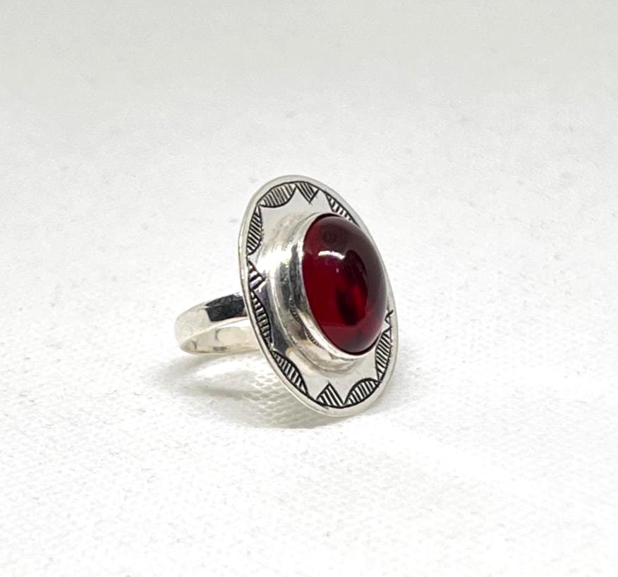 Tuareg Handmade Sterling Silver Red Ruby Ring: Berber Tribal Jewelry, Size 7 US