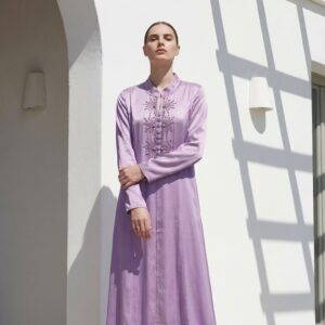 Pearl Embroidered Dress - Purple Occasion Abaya Style