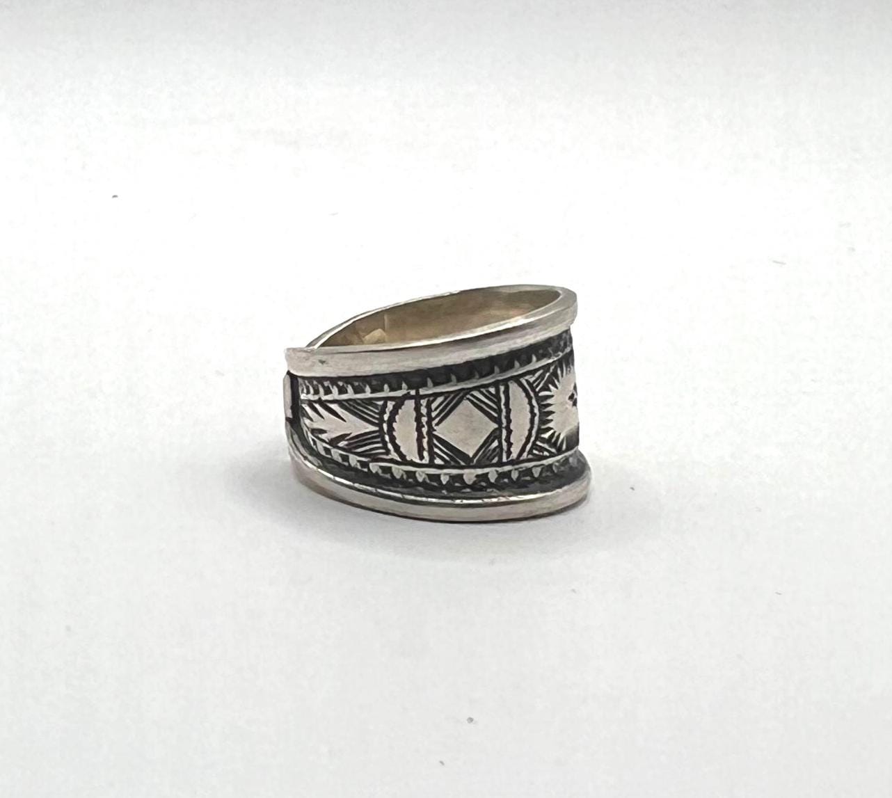Sterling Silver Amazigh Ring - Hand-Engraved Berber Tribal Band (Size 7 US)