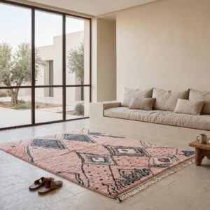 Blush Pink Rug, Beni Ourain Diamond Shag Carpet, Boho Berber Wool Handmade