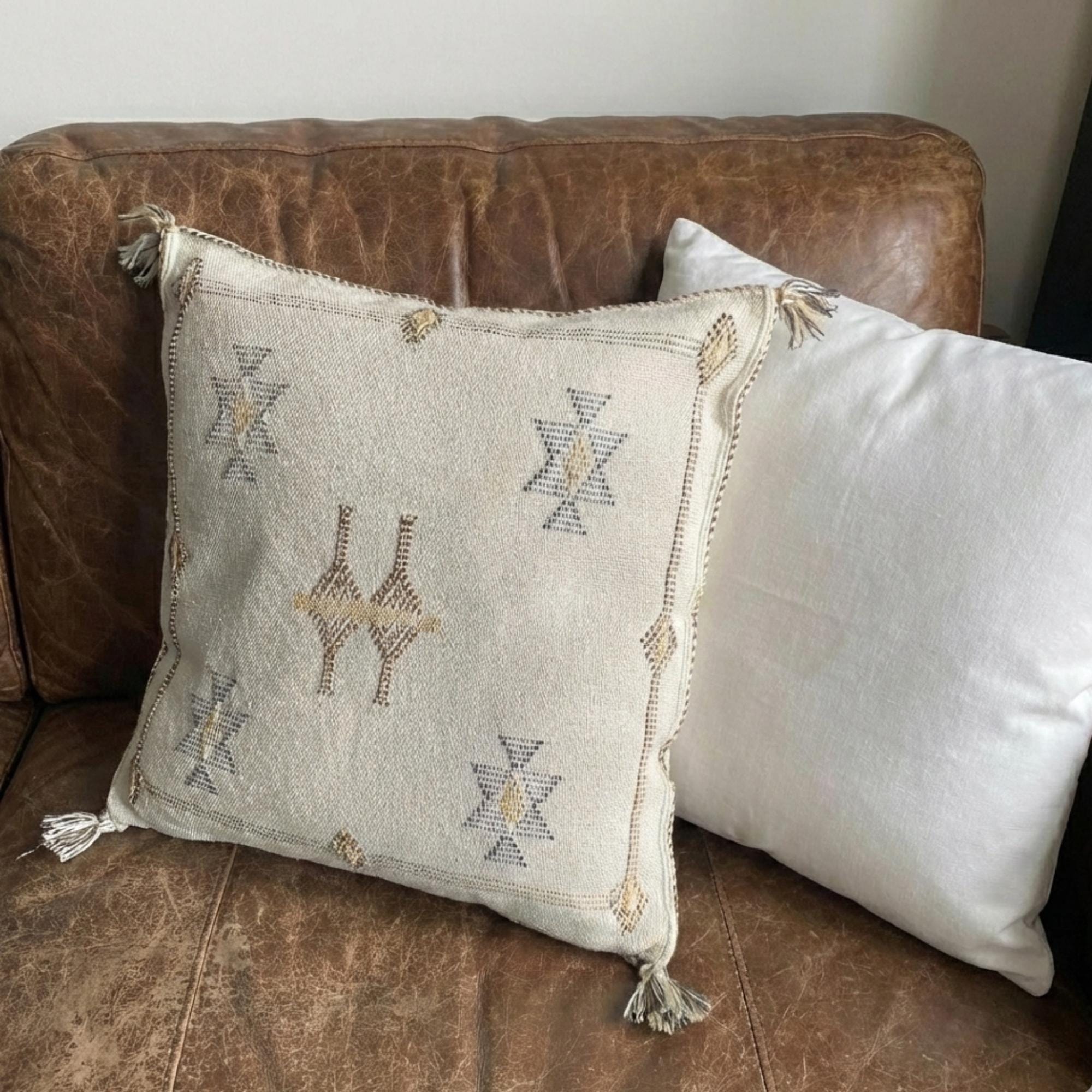 Berber Silver Cactus Silk Handmade Sabra Cushion Pillow