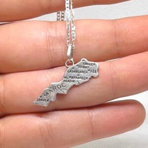 Handmade Map Pendant Necklace in Sterling Silver 925 : Berber Jewelry