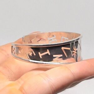 Yaz Z Sterling Silver Berber Symbol Tifinagh Cuff: Handmade Amazigh Tribal Bangle