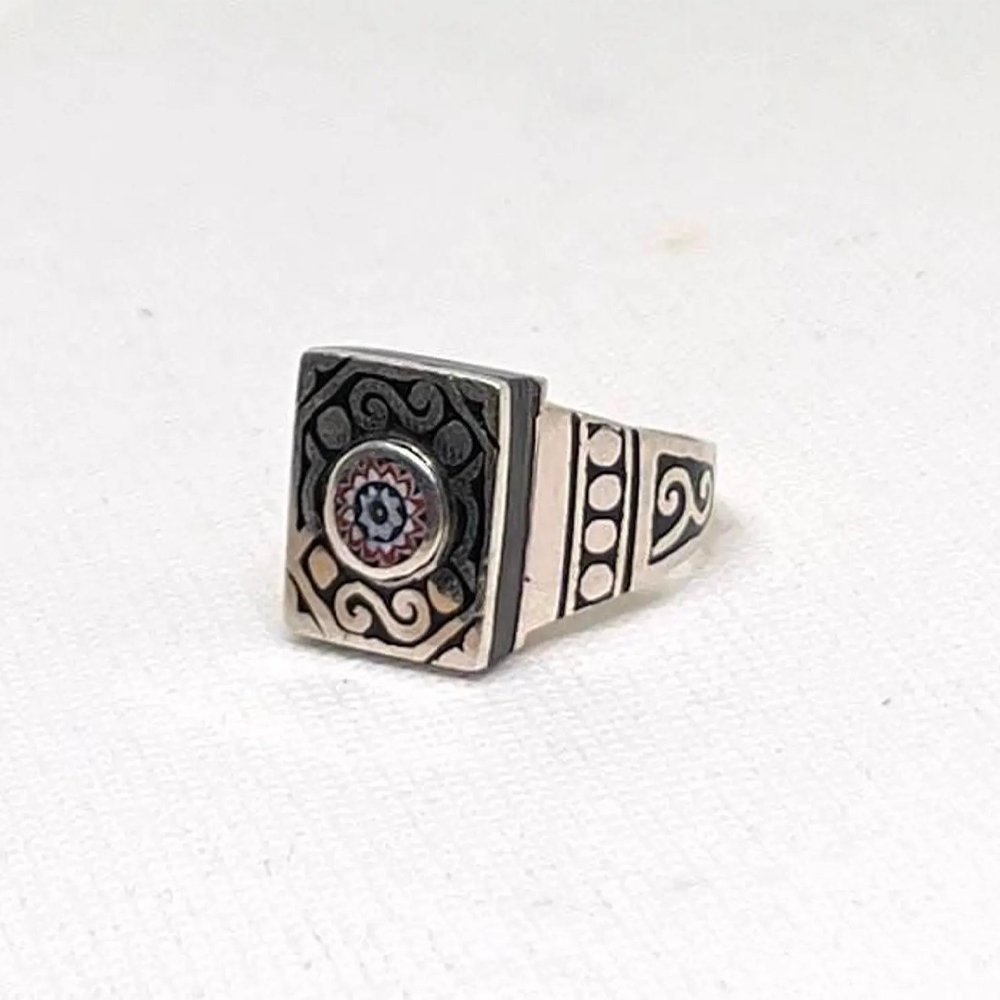 Handmade Sterling Silver Tuareg Ring: Vintage Berber Chevron Bead