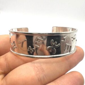 Sterling Silver Yaz Tifinagh Bangle Bracelet: Amazigh Tribal Cuff