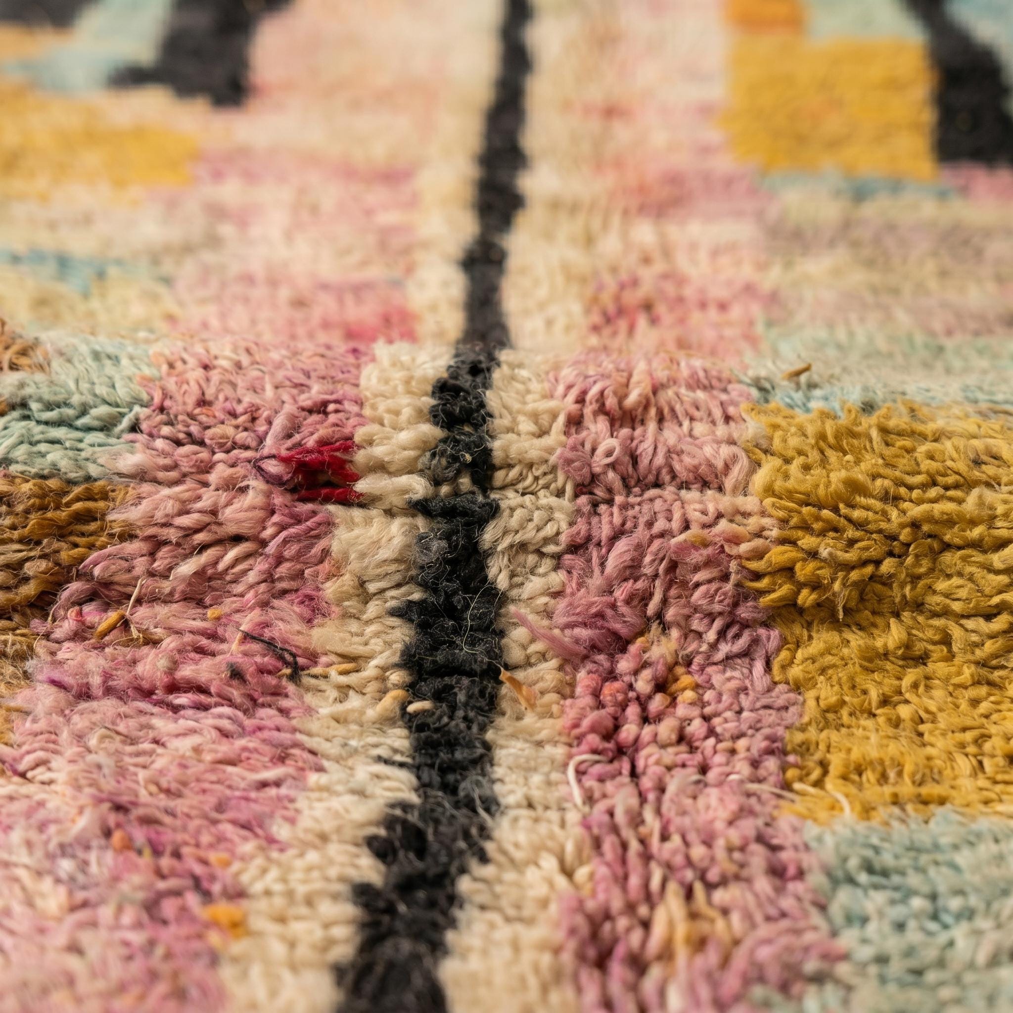 Boujaad Rug 8x5 ft - Pink Mustard Pastel Wool Rug - One of a Kind Art Rug - Rare Color Block Berber Carpet - Collector Boho Rug