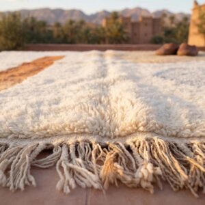 Berber Authentic Beni Ourain Rug, Abstract Rust Beige Wool Carpet, Plush Shag Living Room Decor