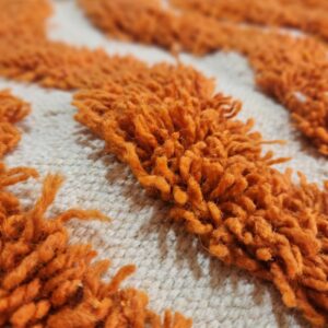 Rug - Ivory Orange Zigzag Wool Rug - Handmade Berber Wave Rug - Terracotta Boho Area Rug - Abstract Stripe Carpet - Multiple Sizes