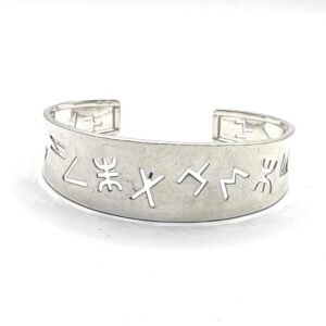 Yaz Z Sterling Silver Berber Symbol Tifinagh Bangle Bracelet: Handmade Amazigh Tribal Bangle