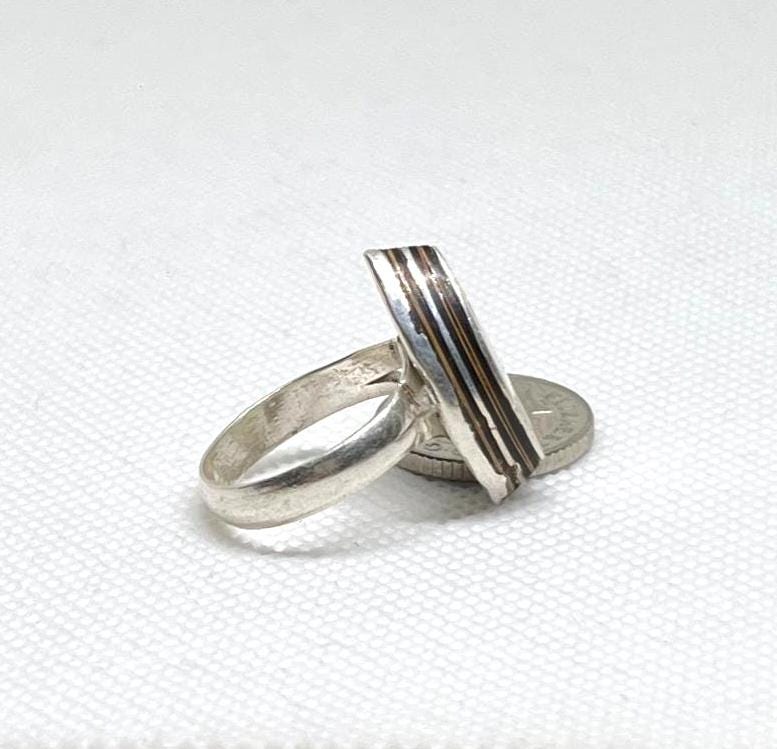 Handmade Amazigh Vintage Sterling Silver Tuareg Ring: Ebony Inlay, Size 7 US, 56 EU