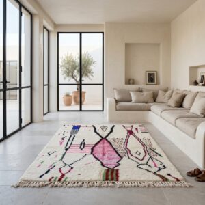 Rose Pink Azilal Amazigh Rug, Hand Knotted Wool Tribal Carpet, Feminine Boudoir Shag