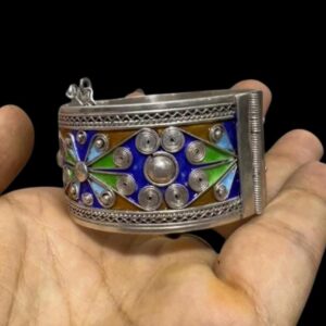 Vintage Berber Sterling Silver Cuff Bracelet: Ethnic Tribal Handcrafted Kabyle Enamel Silver Jewelry