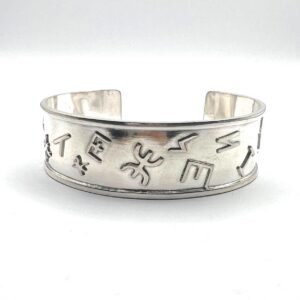 Sterling Silver Yaz Tifinagh Bangle Bracelet: Amazigh Tribal Cuff