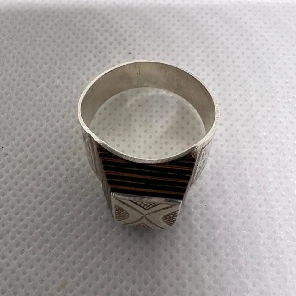 Handmade Sterling Silver Tuareg Ring: Ebony Inlay, Berber Tribal Jewellery