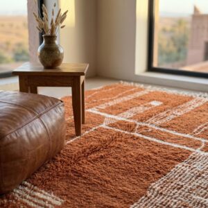 Terracotta Beni Ourain Berber Carpet, Abstract Shag Wool Rug, Desert Modern Living Room