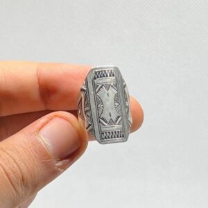 Handmade Berber Sterling Silver Ring: Engraved Boho Tribal Jewelry, Size 8